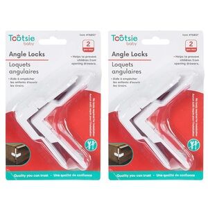 Tootsie Baby 4 Angle Locks White Plastic CTG Angled Drawer Lock 3x3x1.5in BNIB
